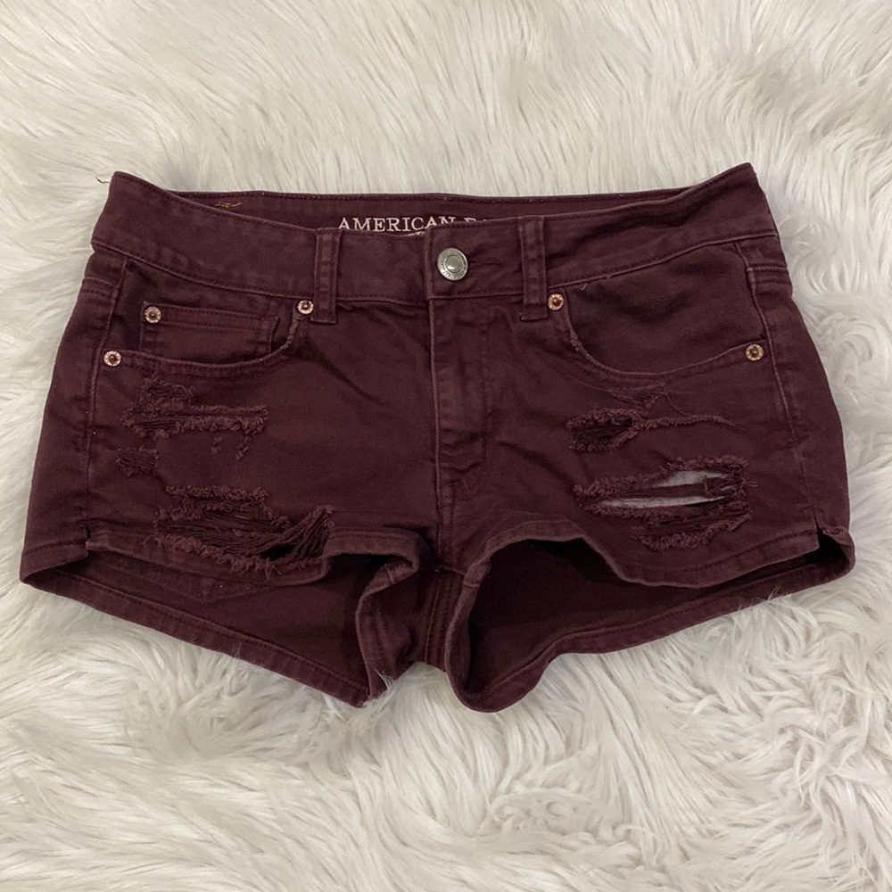 American Eagle Outfitters Women's Burgundy Distressed Shorts